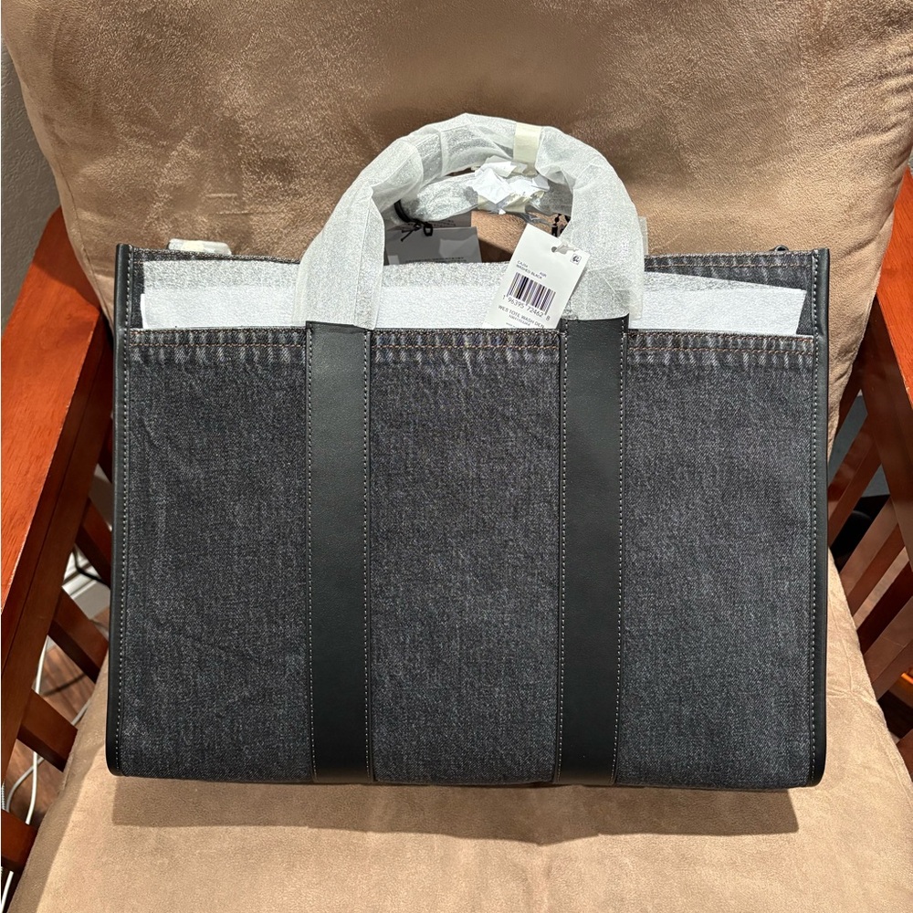 Coach Wesley Tote In Denim - Washed Black - Picture 8 of 13